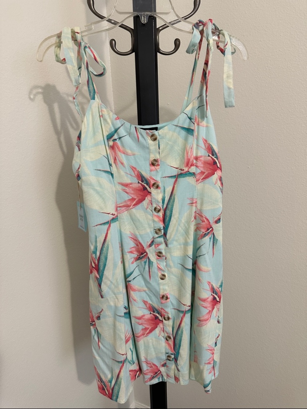 Forever 21 Light Blue Floral Tie-Shoulder Mini Dress